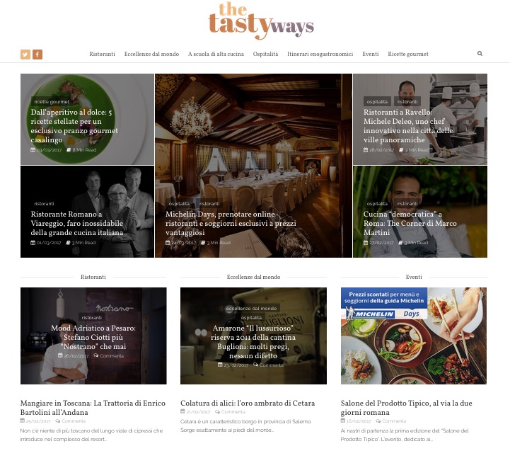screenshot della schermata home del sito the tasty ways