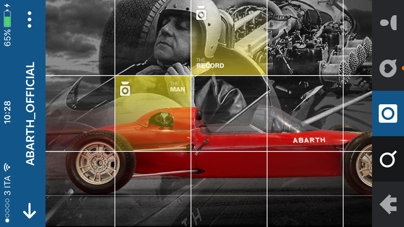 Profilo Instagram di Abarth con una griglia che compone una sola foto