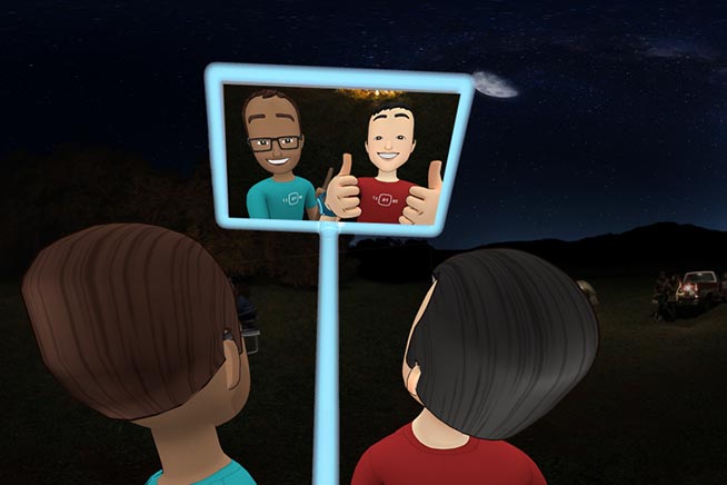 Due avatar si scattato un selfie all'interno di Fecabook Spaces
